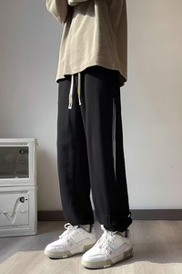 侧边压褶束脚卫裤男百搭春秋季日系复古休闲运动卫裤k87 p35图片