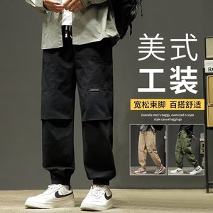 秋季美式工装裤男宽松直筒设计感阔腿休闲束脚长裤潮k872 p55图片