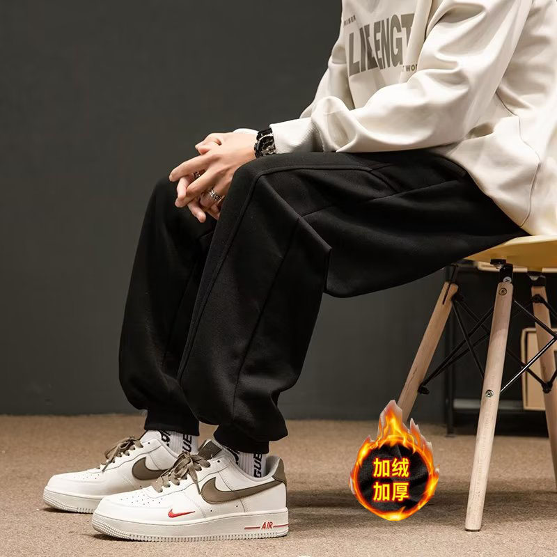 运动裤男秋冬加绒宽松束脚裤韩版潮流大码休闲裤潮hk17p50,男装休闲裤,星座204-6