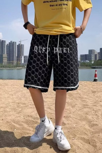 夏季文艺牛仔短裤简约五分裤男水洗莽纹刺绣日系短裤dk208 p40图片