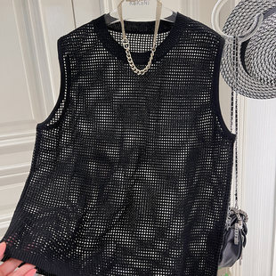 洋气镂空针织空调坎肩黑白马甲女R201 松弛感时尚 春夏新款 马夹