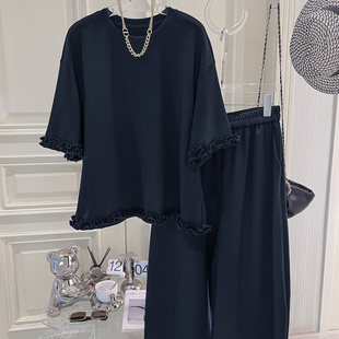 休闲套装 春秋款 洋气七分卫裤 松弛感时尚 女N520 时髦木耳边卫衣