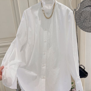 洋气中长款 2026春款 全棉荷叶花苞领长袖 女 衬衣女N471 衬衫 时尚