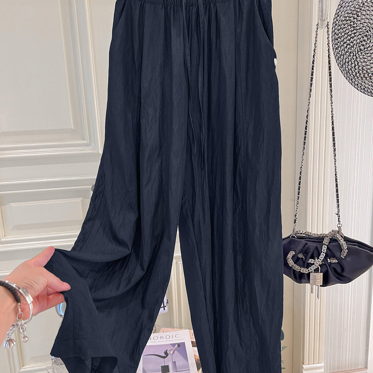 2026春夏新款 松弛感时尚休闲松紧腰垂感冰感抖抖裤防晒裤女G810