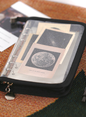 韩国Thence平替透明黑色闪粉拉链6孔活页本ins追星本收纳手账本子