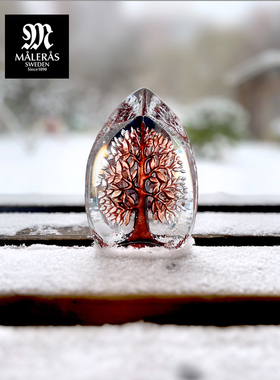 瑞典Maleras红色幸福树晶质玻璃摆件乔迁新婚礼物客厅玄关装饰品