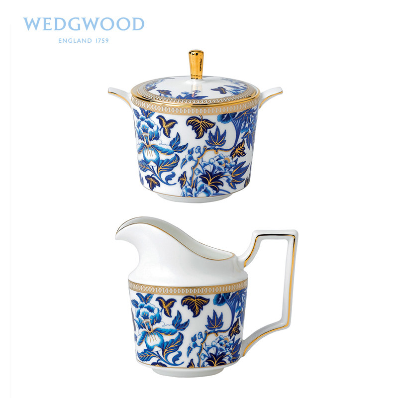Wedgwood威基伍德Hibiscus芙蓉骨瓷糖缸奶缸套装 高端欧式咖啡具