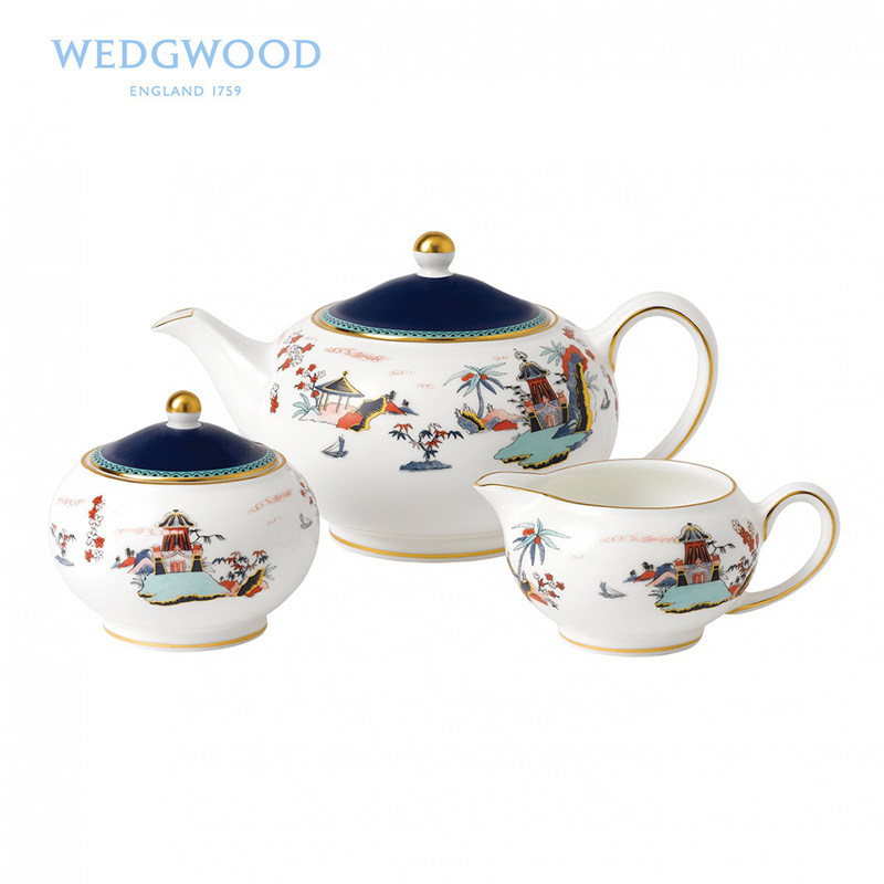 礼盒装英国Wedgwood漫游美境骨瓷1壶1糖1奶 下午茶咖啡餐具套组