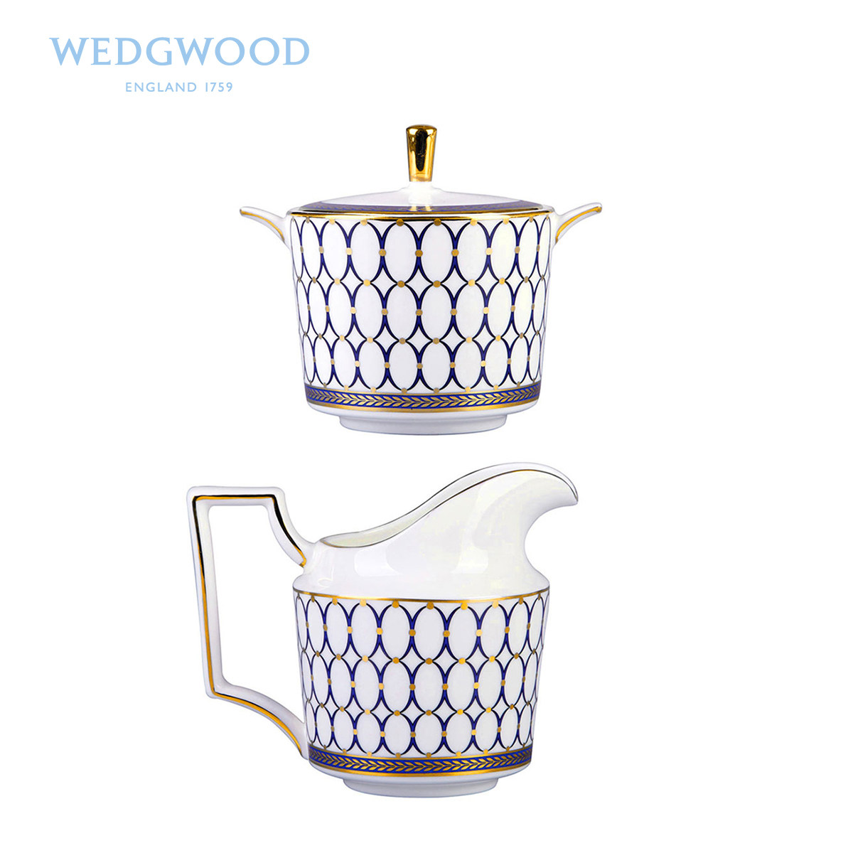 Wedgwood威基伍德金粉年华红色蓝色骨瓷糖缸奶缸套装 欧式下午茶
