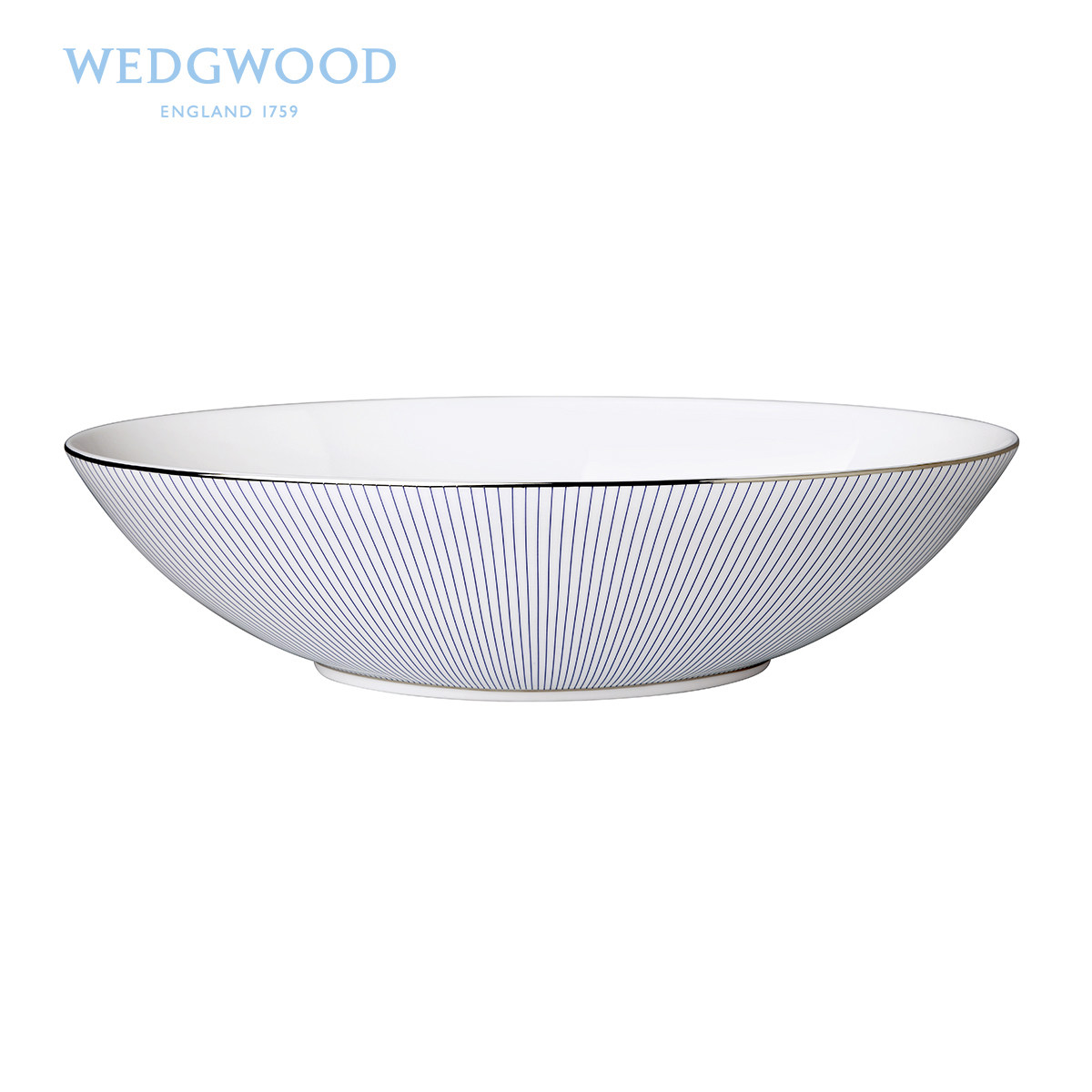 英国wedgwood jasper conran清雅条纹31cm船型果斗 骨瓷汤碗