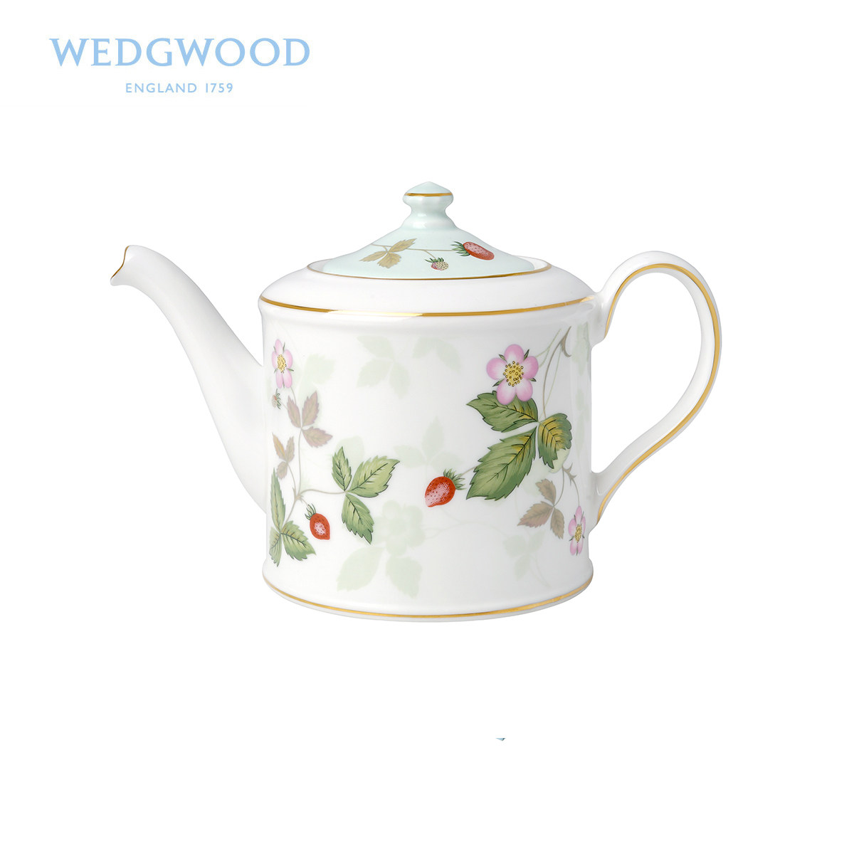 英国wedgwood wild 野草莓骨瓷日式单人带滤眼小茶壶/咖啡壶