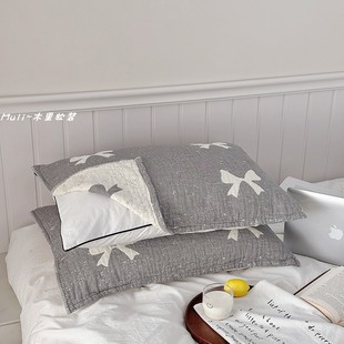 小清新A类枕巾纯棉纱布轻奢高级感全棉蝴蝶结防头油枕头垫巾 新款