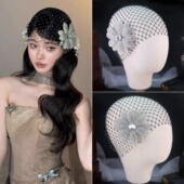 新款 法式 新娘头饰水钻花朵网纱发带奢华婚纱配饰舞台走秀女王冠饰