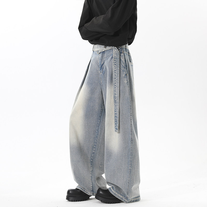 PASSIBURN美式复古水洗宽松弯刀牛仔裤男女潮牌阔腿高级感香蕉裤