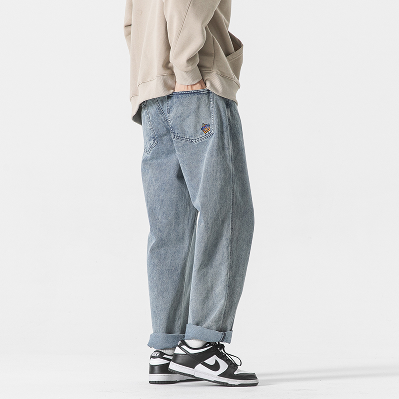 美式黄泥染复古牛仔裤国潮牌水洗做旧高街vibe裤子男秋冬小直脚裤