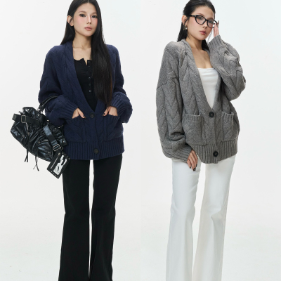 【吉月月】立体编织麻花开衫针织衫