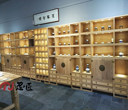 新中式展柜老榆木茶叶陶瓷工艺品展示柜古董紫砂壶博古架实木书柜 - 封面