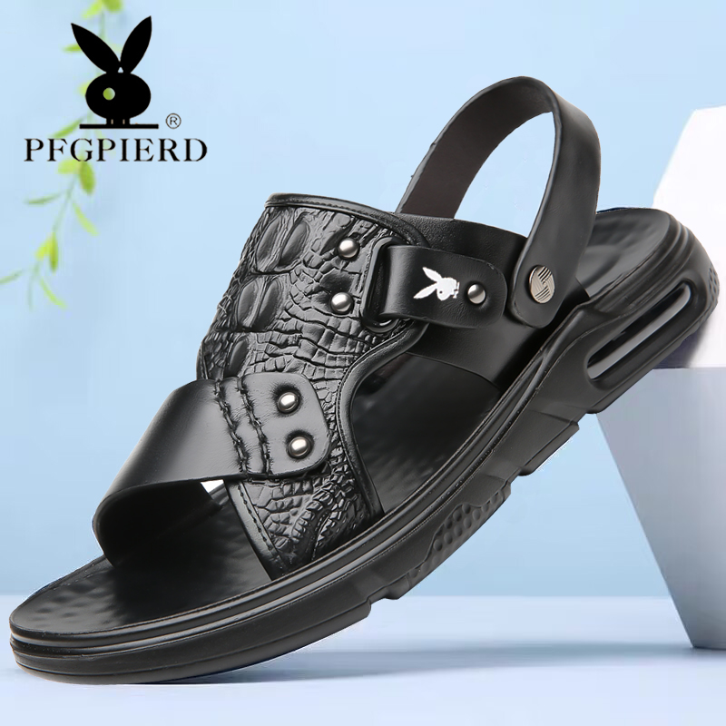 花公子凉鞋男真皮沙滩鞋厚底防滑