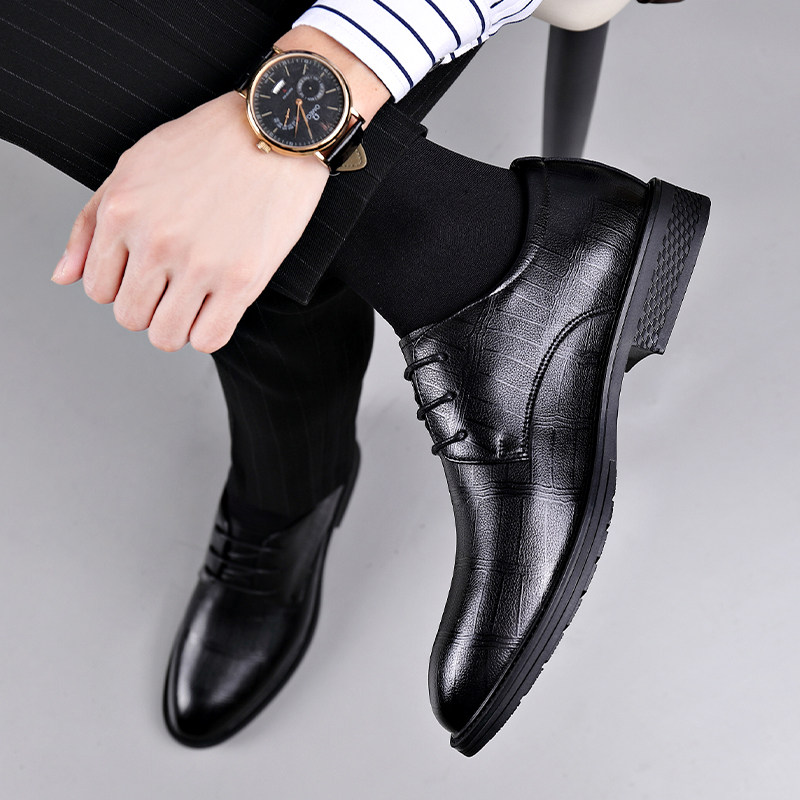 SPRING AND AUTUMN NEW BUSINESS DRESS LEATHER SHOES MENS LEATHER BREATHABLE CASUAL MENS SHOES BRITISH KOREAN VERSION POINTED TOE GROOM WEDDING SHOES
