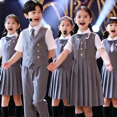 儿童合唱演出服朗诵主持礼服演讲口才表演女学院风套装小学生班服