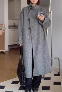 立领双面羊绒大衣女2025秋冬新款高级感中长气质韩系羊毛呢外套