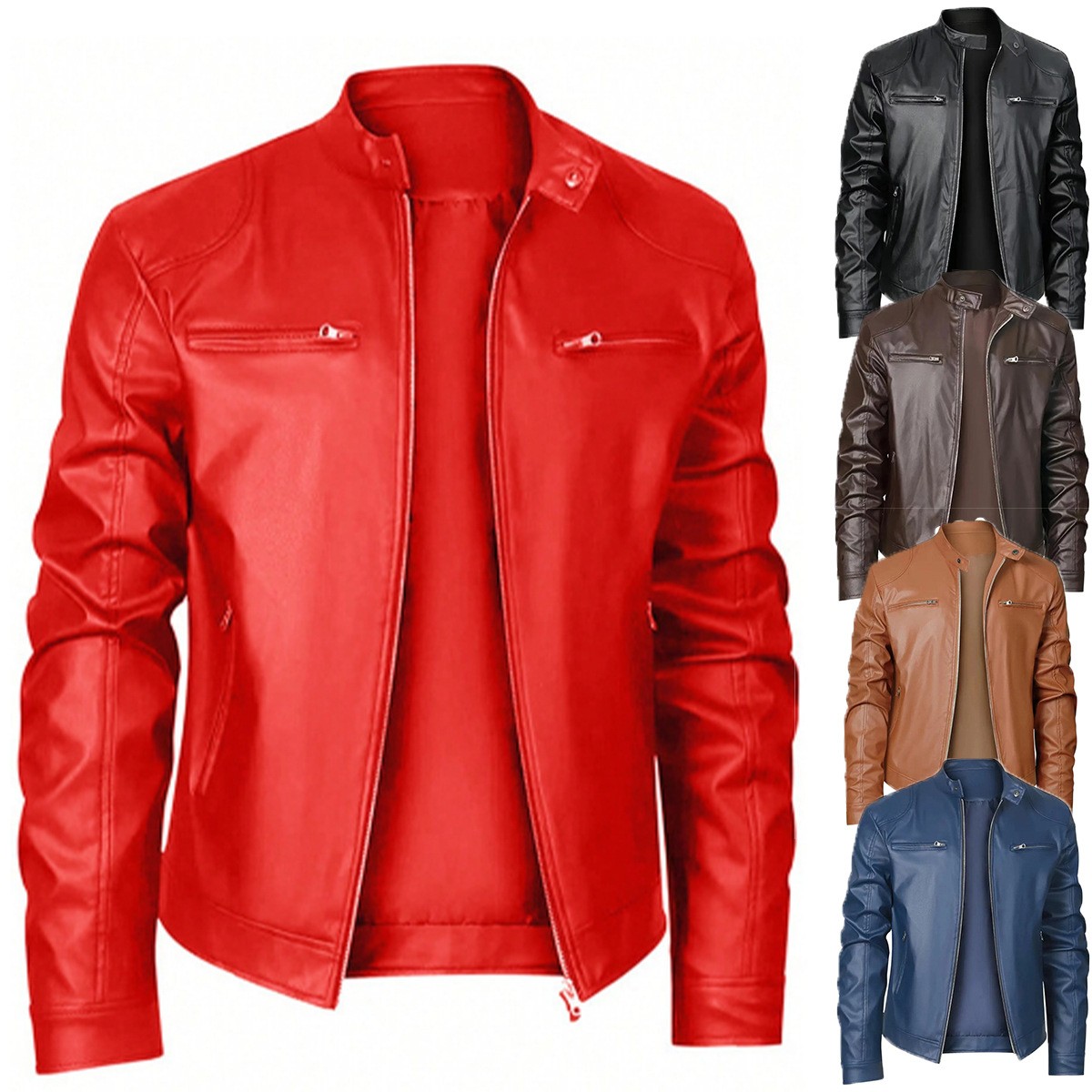 2025新款休闲男士皮衣外套美式机车立领PU皮夹克欧码JP192特P60，男装夹克，星座1217-1