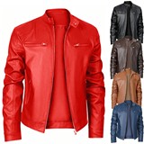 2025新款休闲男士皮衣外套美式机车立领PU皮夹克欧码JP192特P60，男装夹克，星座1217-1