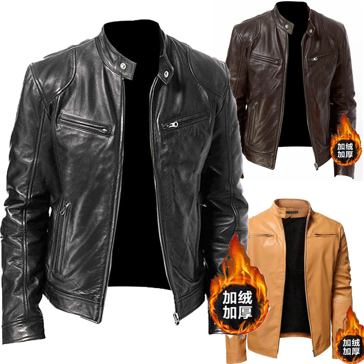 外贸冬季商务绅士加绒加厚PU皮衣立领修身皮外套JRPY31P60，男装皮衣，星座1217-1