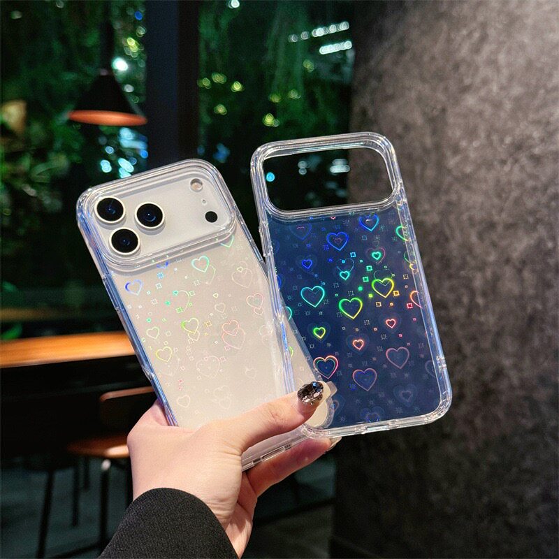 适用苹果iPhone17ProMax手机壳镭射16plus爱心ins超火15女款小众软壳防摔防滑特别创意超火名媛风不包镜