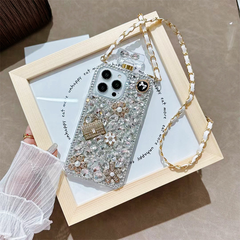 香水瓶适用苹果16promax手机壳新款外壳iPhone15水钻14镶钻13带钻闪钻气质女神2024网红爆款气质女神爆闪钻石