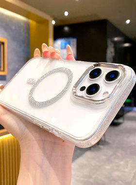 磁吸闪钻散钻透明适用苹果iPhone16promax手机壳15plus保护套14高级感13水钻高端小众精致银色白色新款外壳女