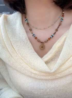 虎眼石小太阳钛钢项链不掉色女