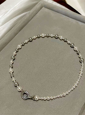 混色真多麻灰施家玻璃珍珠项链