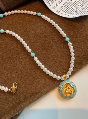 新中式绿松石佛公珍珠项链女