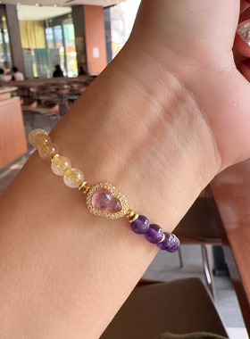 天然紫水晶金发晶手串女葫芦配饰