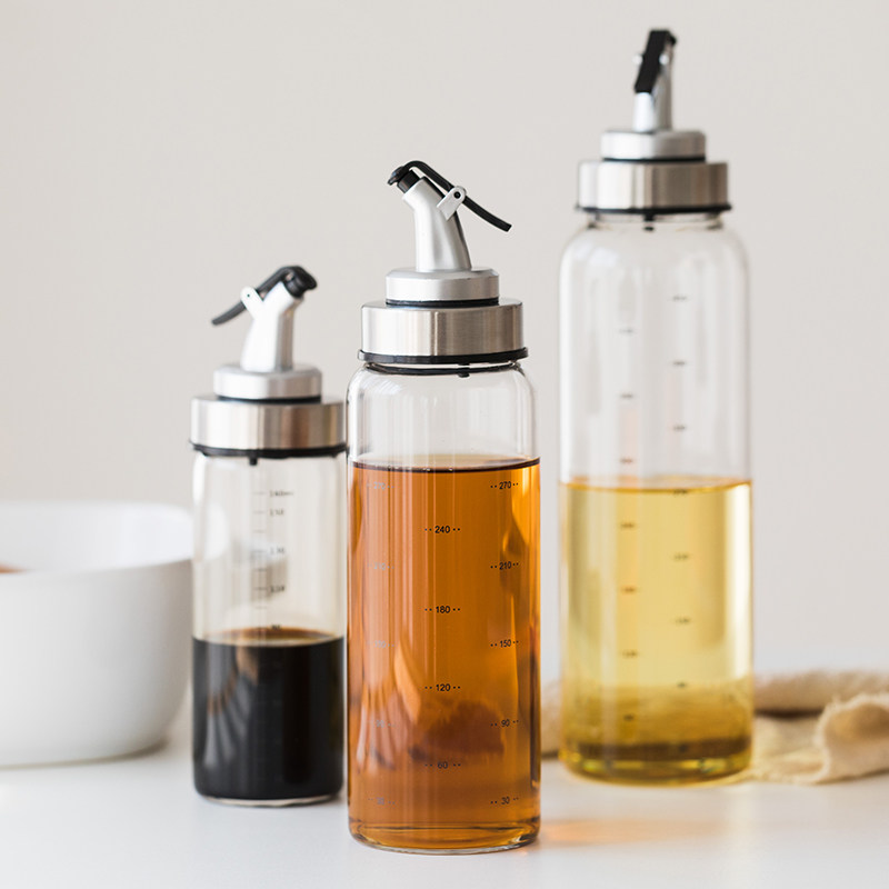 刻度油瓶玻璃防漏油壶家用调味瓶玻璃香油瓶醋壶酱油瓶罐厨房用品