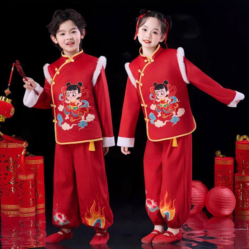 儿童汉服女童春节拜年服男宝加绒唐装