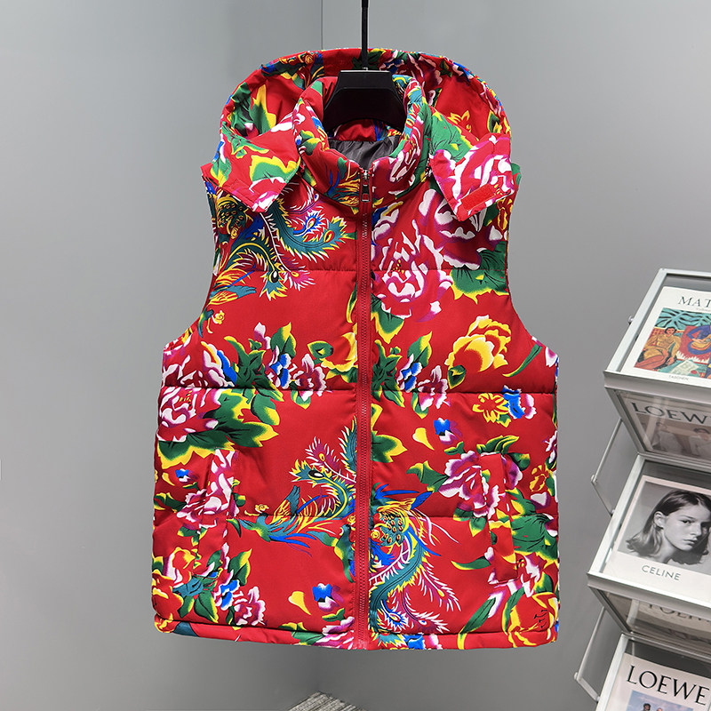 中国风东北大花棉袄羽绒棉马甲男女坎肩加厚保暖背心网红马夹外套,男装,常规马甲,淘宝优惠券,粉丝福利购,淘宝优惠卷