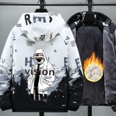 2025新款 青少年加绒外套男冬装 加厚保暖棉衣初中生棉服帅气棉袄潮