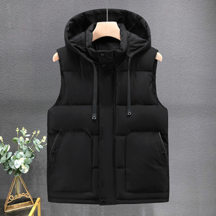 2025新款羽绒棉马甲男款秋冬季保暖加厚背心坎肩学生连帽马夹外套