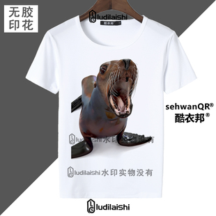 海狮搞笑抽象萌宠精神状态沙雕表情包男女学生短袖T恤上衣夏季款