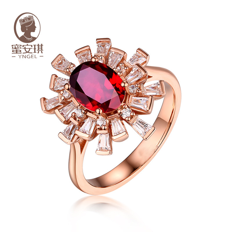 蜜安琪 0.99~1.5克拉红宝石戒指 18K玫瑰金 镶嵌钻石彩宝戒指女款