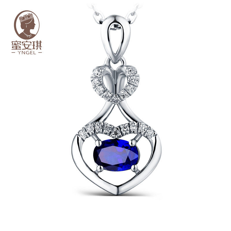 44~3.33克拉皇家蓝宝石吊坠女 18k金彩色宝石镶嵌项坠