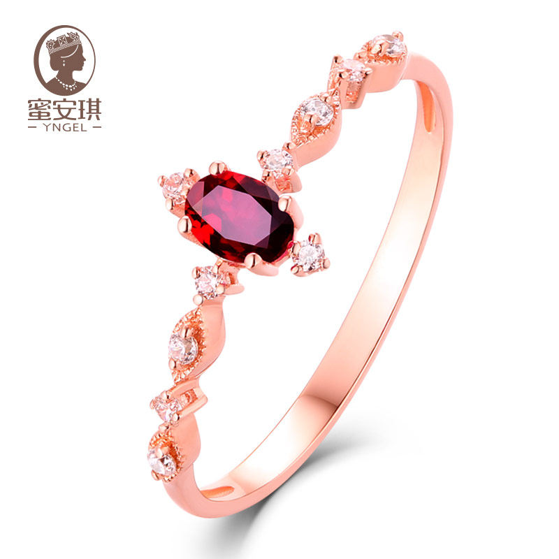 Yngel/蜜安琪天然红宝石戒指女鸽血红18k金彩宝戒指排戒镶钻定制