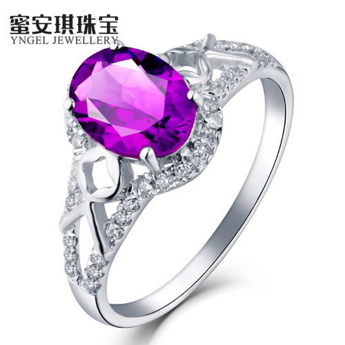 克拉18k金钻石镶嵌紫水晶戒指