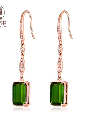 Yngel/蜜安琪4.66克拉天然绿碧玺耳坠女款耳钉18K金钻石镶嵌耳饰