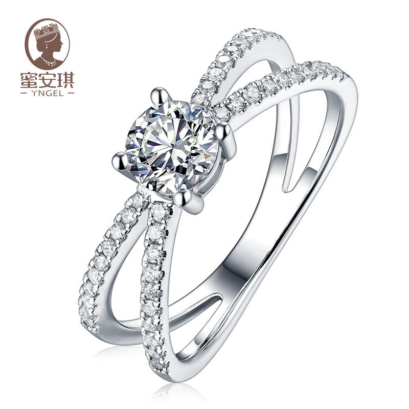 Yngel/蜜安琪皇冠戒指50分 18k钻石戒指婚戒0.08克拉钻石女戒新品