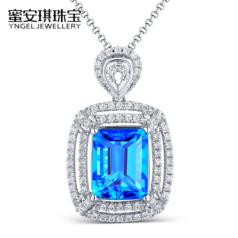 蜜安琪珠宝 3.47克拉25分钻天然托帕石吊坠女 18K金项链彩宝定制