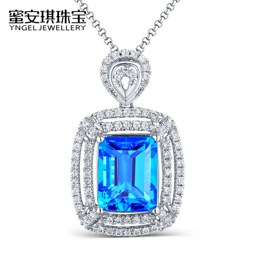 蜜安琪分钻金项链定制托帕石吊坠