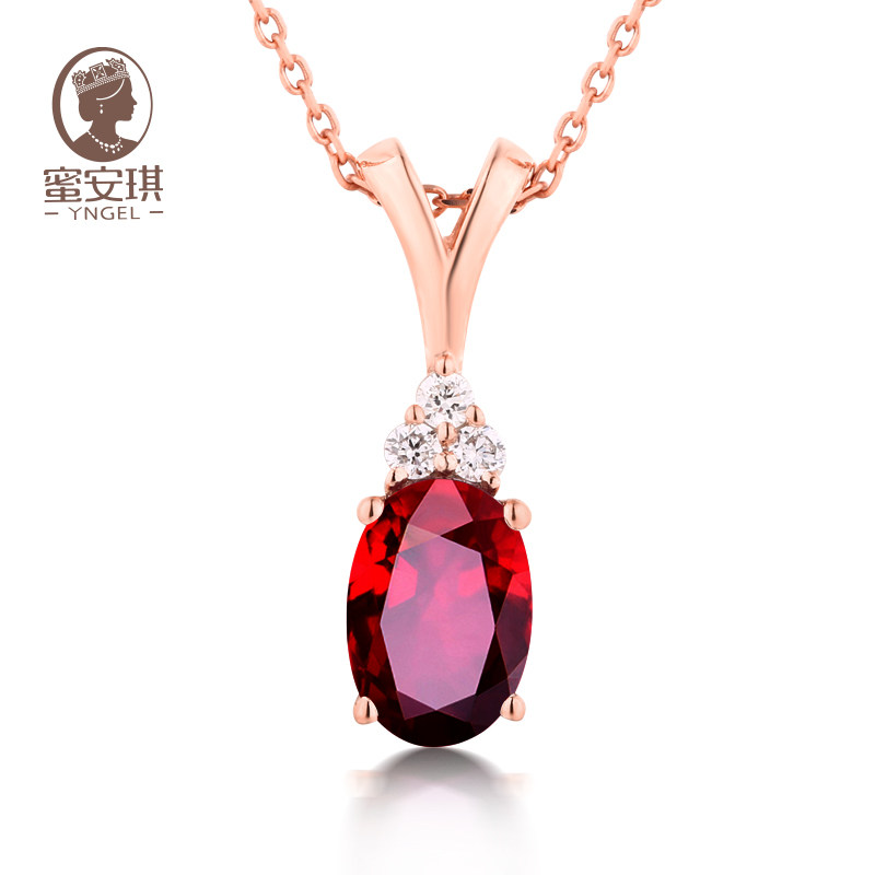 蜜安琪 0.52~1.13克拉椭圆形红宝石吊坠 18K金 时尚彩宝项链
